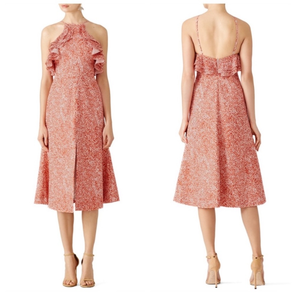 C/MEO COLLECTIVE Red Orange Printed Midi Dress